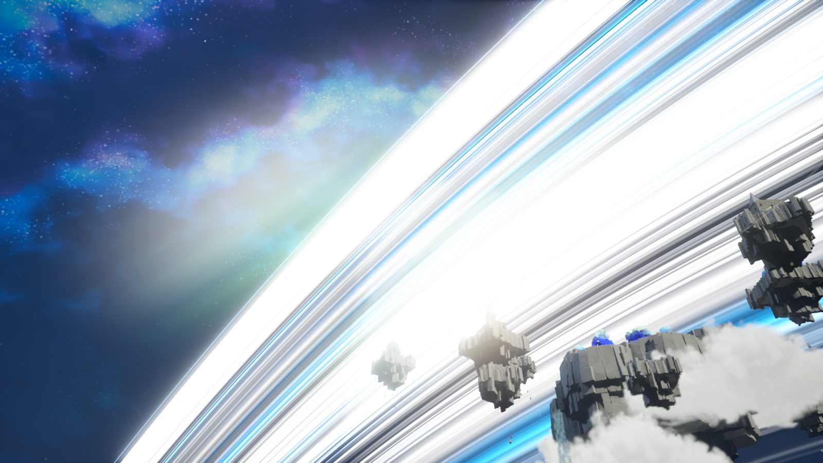 The floating islands above Elyndor, under a sky streaked with light