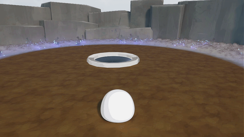 Looping clip: a white Soul hops toward a glowing rift portal set into the ground and drops through it.